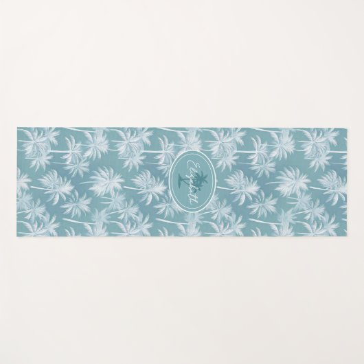Hawaiian Palm Tree Silhouette Pattern Blauwgroen I Yogamat (Voorkant (horizontaal))