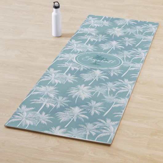Hawaiian Palm Tree Silhouette Pattern Blauwgroen I Yogamat (In situ)