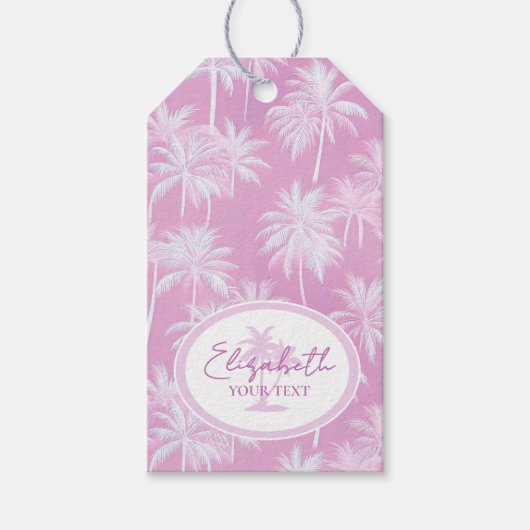 Hawaiian Palm Tree Silhouette Pattern Plum ID1093 Cadeaulabel (Voorkant)