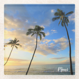 Hawaiian Palm Trees en Sunset Glass Onderzetter Glazen Onderzetter
