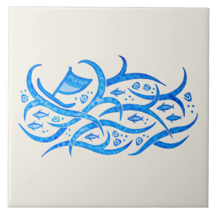 Hawaiian petroglyph Canoe bij Zee Ceramic Tile Tegeltje