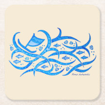 Hawaiian Petroglyph Canoe in Zee Tribal Onderzette