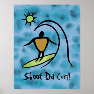 Hawaiian Petroglyph Surfer Riding the Waves Poster
