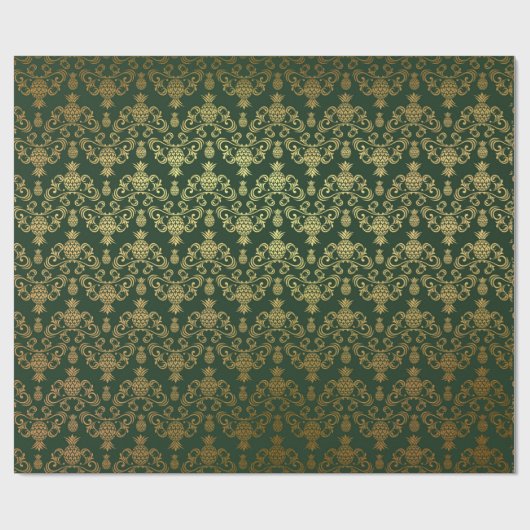 Hawaiian Pineapple Emerald Green Gold Cadeaupapier (Vlak)