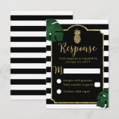 Hawaiian Pineapple Modern Stripes Wedding Response RSVP Kaartje (Voorkant / Achterkant)