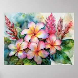 Hawaiian Plumeria en roze gember Poster