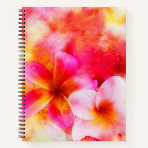 Hawaiian Plumeria in Neon Pink, Geel en Wit Notitieboek