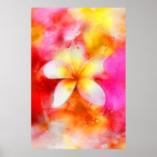 Hawaiian Plumeria in Neon Pink, Geel en Wit Poster