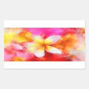 Hawaiian Plumeria in Neon Pink, Geel en Wit Rechthoekige Sticker