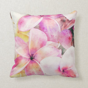 Hawaiian Plumeria in Roze, Geel en Wit Kussen