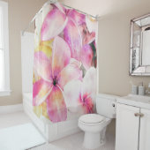Hawaiian Plumeria Tropische Floral Waterverf Douchegordijn (In situ)