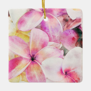 Hawaiian Plumeria Tropische Floral Waterverf Keramisch Ornament