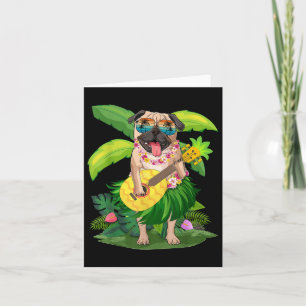 Hawaiian Pug Dog & Camp; Pineapple Ukulele Summer Kaart