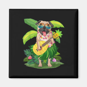 Hawaiian Pug Dog & Camp; Pineapple Ukulele Summer Magneet