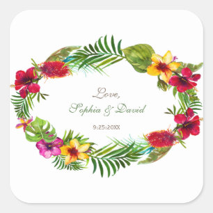 Hawaiian Radiant Tropical Floral Wreath Wedding Vierkante Sticker