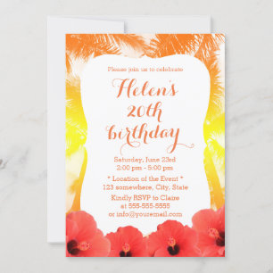 Hawaiian Red Hibiscus Golden Beach Birthday Party Kaart