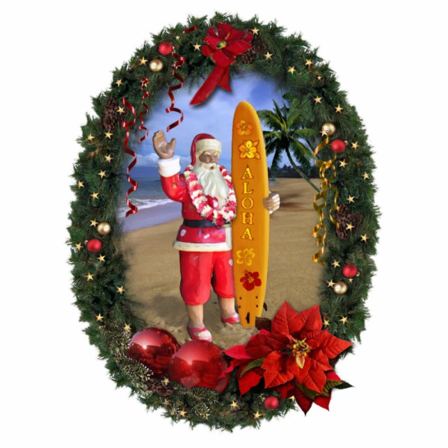 Hawaiian Santa Fotobeeldje Ornament (Voorkant)