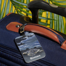 Hawaiian Sea Turtle Black Sand Beach Luggage Tag Bagagelabel