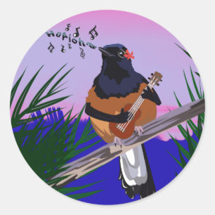 Hawaiian Shama Bird speelt ukulele Ronde Sticker