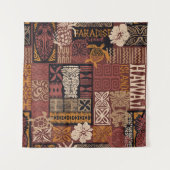Hawaiian style tribal motif fabric patchwork abstr wandkleed (Voorkant)