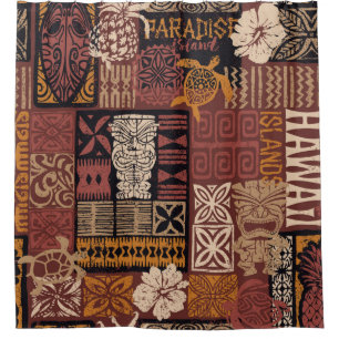 Hawaiian style tribal patroon fabric patchwork abs douchegordijn