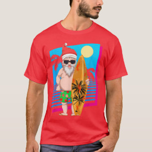 Hawaiian Summer Surfer Santa Claus Funny Kerstmis T-shirt