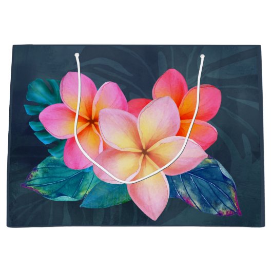 Hawaiian Sunrise Plumeria Grand sac cadeau (Devant)