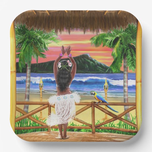 Hawaiian Sunset Hula Dancer Papieren Bordje (Voorkant)