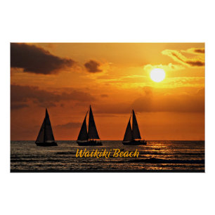 Hawaiian Sunset, Waikiki Beach, Perfect Poster