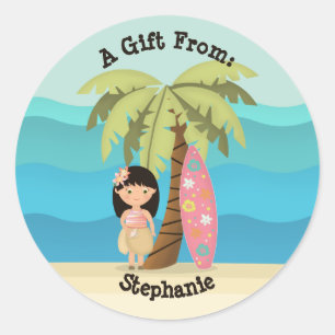 Hawaiian Surfer Girl Ronde Sticker