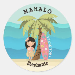 Hawaiian Surfer Girl Ronde Sticker