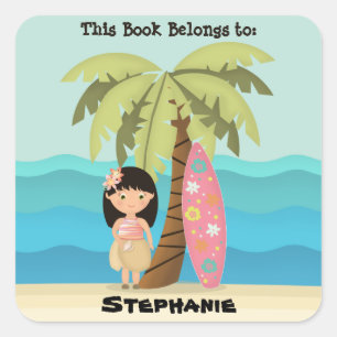 Hawaiian Surfer Girl Vierkante Sticker