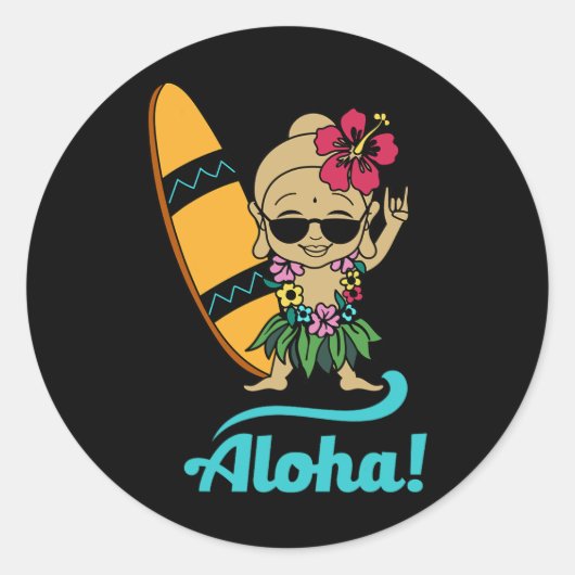 Hawaiian Surfing Buddha Aloha Hawaii Beach Yoga  Ronde Sticker (Voorkant)