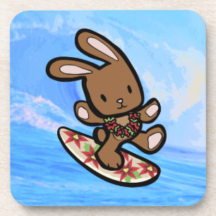 Hawaiian Surfing Bunny Holiday Cartoon Bier Onderzetter