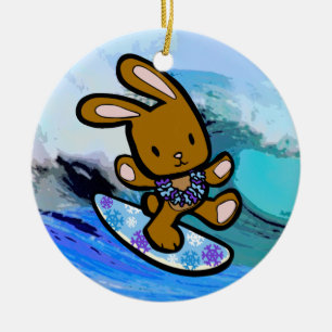 Hawaiian Surfing Bunny Holiday Cartoon Keramisch Ornament