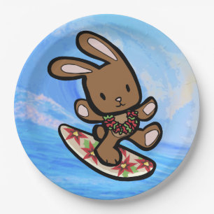 Hawaiian Surfing Bunny Holiday Cartoon Papieren Bordje