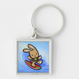 Hawaiian Surfing Bunny Holiday Cartoon Sleutelhanger