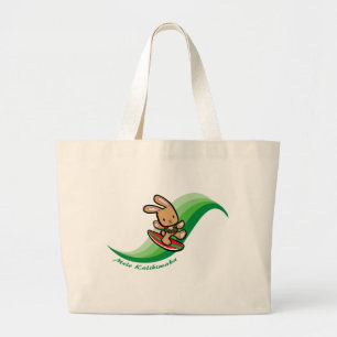 Hawaiian Surfing Bunny Holiday Green Cartoon Band Grote Tote Bag