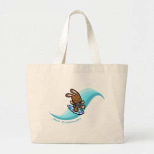 Hawaiian Surfing Bunny Holiday Turq Cartoon Grote Tote Bag
