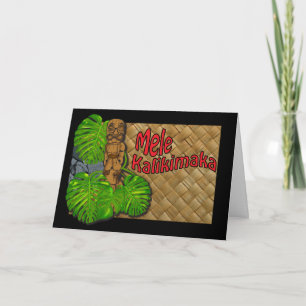 Hawaiian Tiki Lauhala Mele Kalikimaka Card Feestdagen Kaart