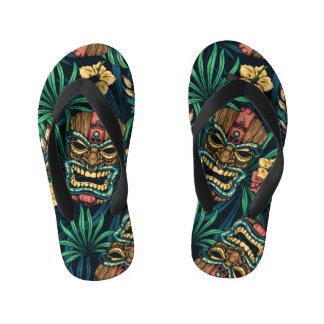 Hawaiian Tiki Masker Tropisch Patroon Kinder Teenslippers