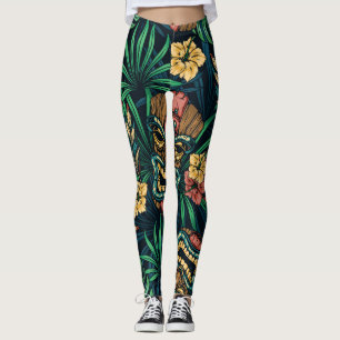 Hawaiian Tiki Masker Tropisch Patroon Leggings