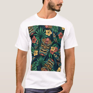 Hawaiian Tiki Masker Tropisch Patroon T-shirt
