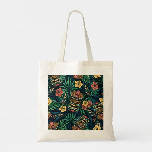 Hawaiian Tiki Masker Tropisch Patroon Tote Bag (Achterkant)