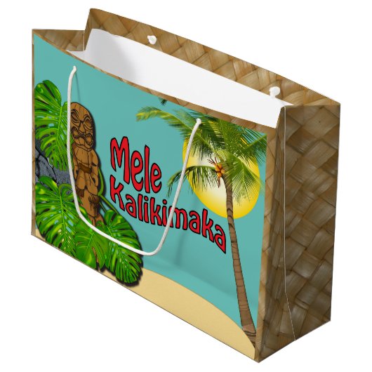 Hawaiian Tiki Mele Kalikimaka Kerstdag Grote Large Cadeauzakje (Voorkant Gekanteld)