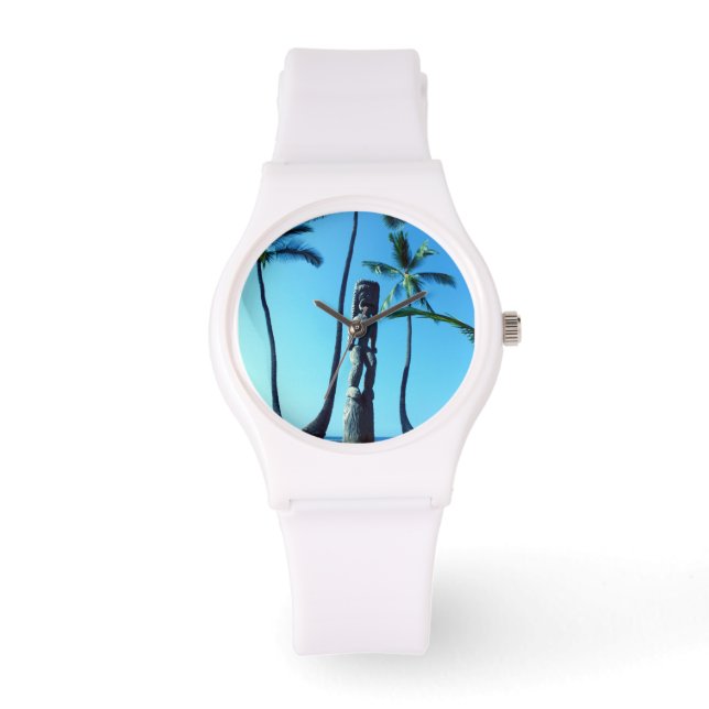 Hawaiian Tiki Standbeeld Sportief horloge (Voorkant)