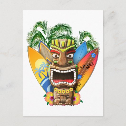 Hawaiian Tiki Surfing Briefkaart (Voorkant)