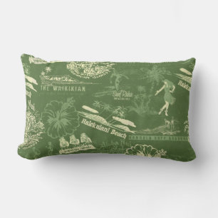 Hawaiian Travel Collage in Olive Green Buitenkussen