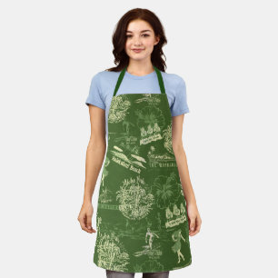 Hawaiian Travel Collage in Olive Green Schort