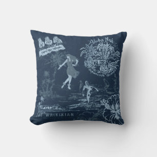  Hawaiian Travel Collage Indigo Omkeerbaar Buitenkussen